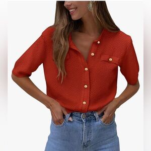 Women's Red Pretty Garden Button-Up Top, Size M
